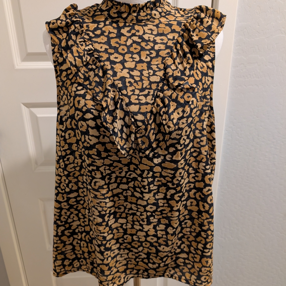 WHO WHAT WEAR Leopard Print Blouse Ruffle Mock Neck Size XXL - Picture 2 of 11
